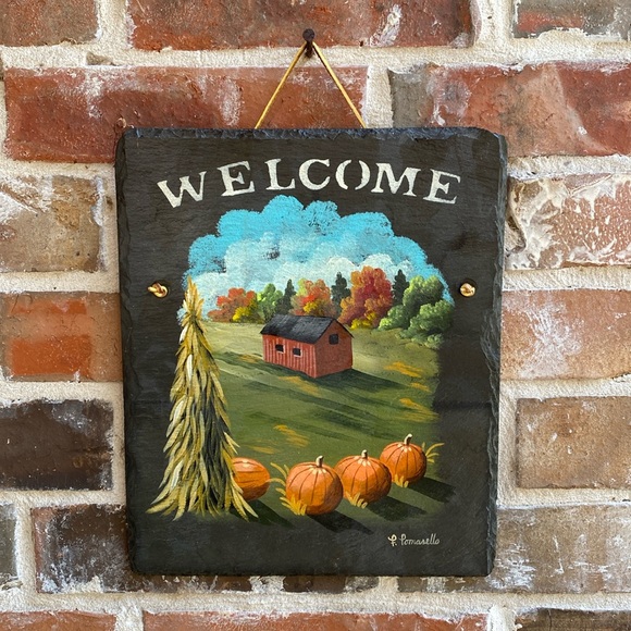 “Welcome” Fall Scene on Slate Wall Hanging Decor - Picture 1 of 7